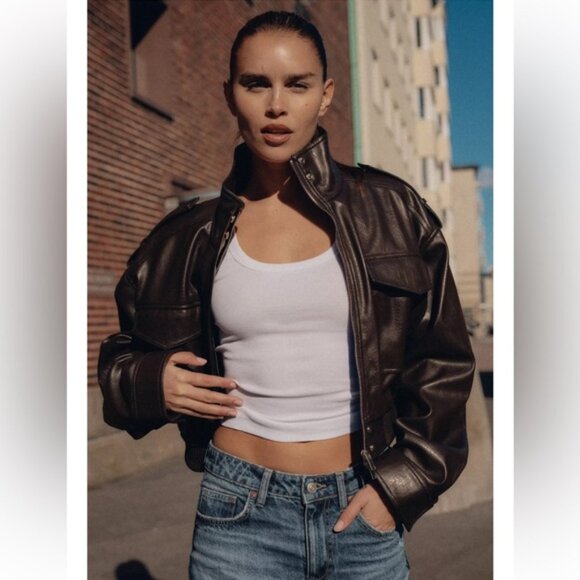 ZARA FAUX LEATHER CROPPED JACKET - Picture 7 of 12